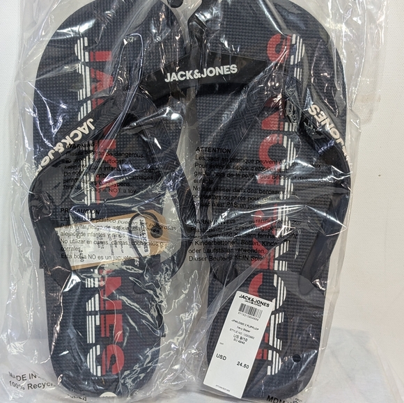 Jack & Jones Mens 9/10 Flip-Flops Blue Red Logo Summer Beach Sandals Thongs - Picture 6 of 6